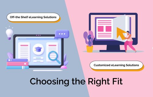 Illustration of off-the-shelf elearning versus custom elearning solutions